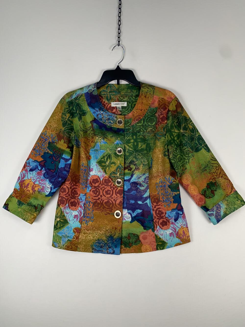 Coldwater Creek Jacket Womens 10 Multicolor Floral Button Front Lined Twill